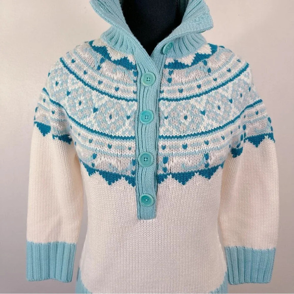 Banana Republic Fair Isle Merino Wool Button Neck Soft Sweater Fits Like Size S - Picture 2 of 16